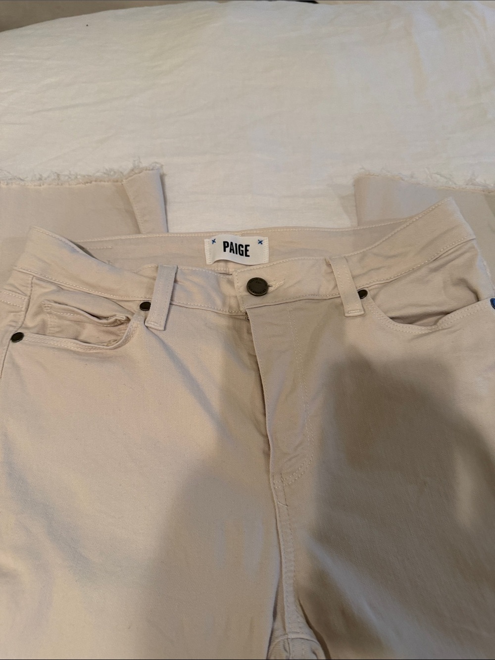 PAIGE Neutral Stone Cropped High-Rise Jeans